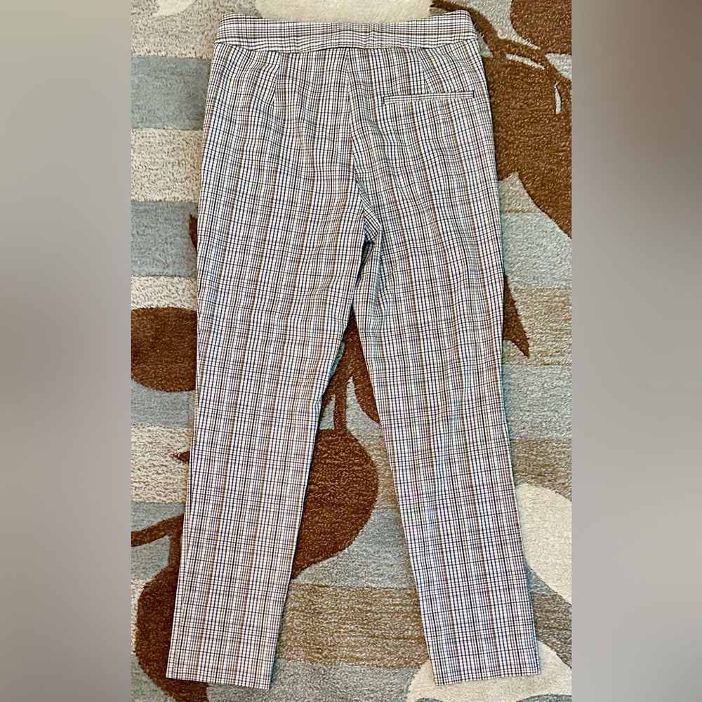 Zara Flat Waist Plaid Tapered Trousers in Navy Tan & Gold - Picture 5 of 6